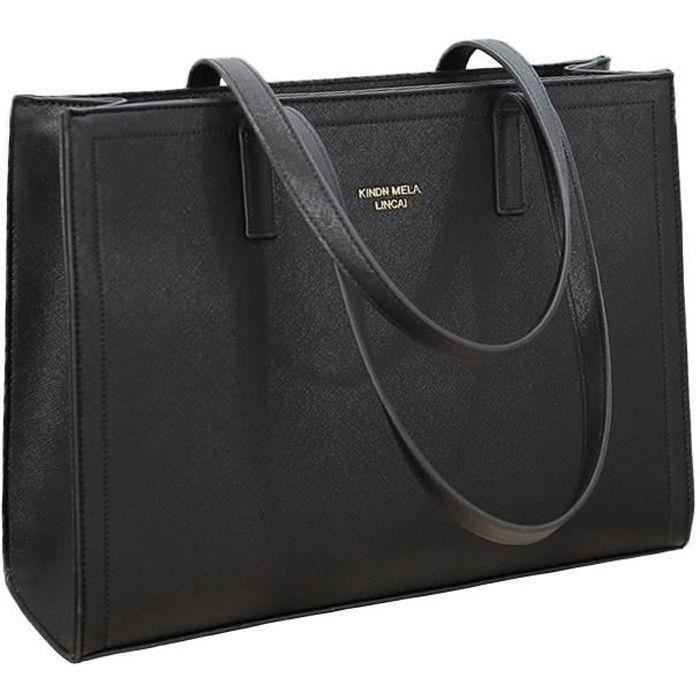 grand sac main femme en cuir pu rigide - sac elgant avec poches multiples pour ville travail - noir noir