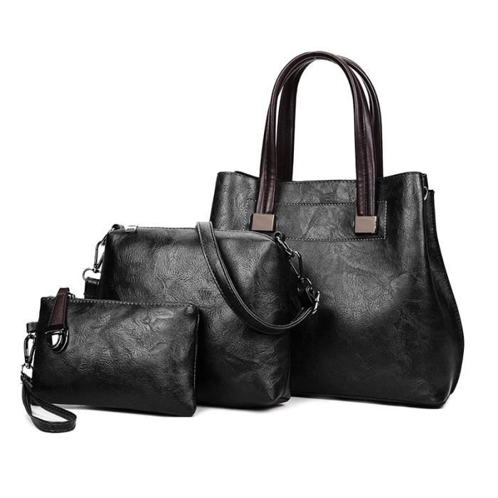 Sac à Main Femme Noir - Fourre-tout Avec Bandoulière - Simili Cuir Et Fausse Fourrure - Neuf