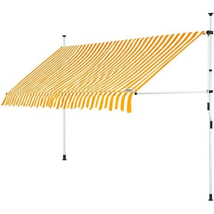 Store banne manuel rétractable Auvent terrasse Marquise sans perçage Manivelle Hauteur réglable Jaune-Blanc 180x400cm