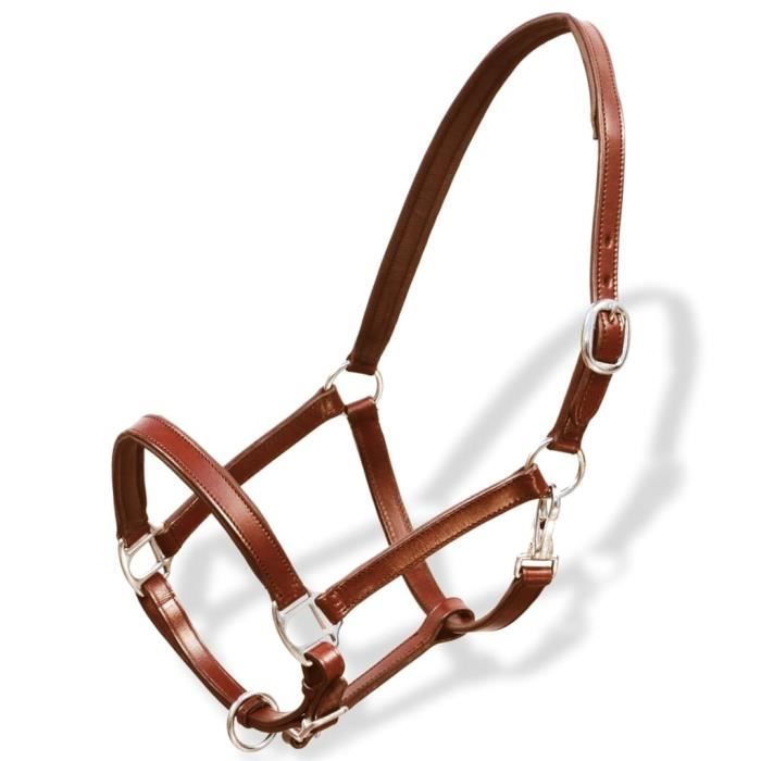YAJ - Licol Licou en cuir réglable pour écurie Cheval Noir - DX4006
