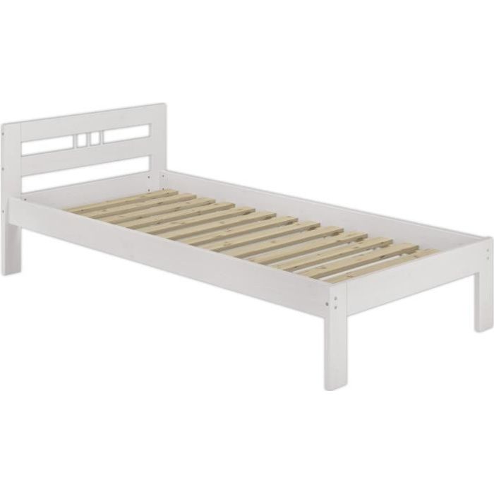 lit simple en pin massif blanc 90x190 - erst-holz - avec sommier à lattes en bois