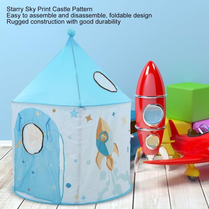 Tente Pour Enfants Relaxdays Étoiles Et Lunes - Cabane Jeu Intérieur Extérieur 135x100 Cm Bleu/Jaune