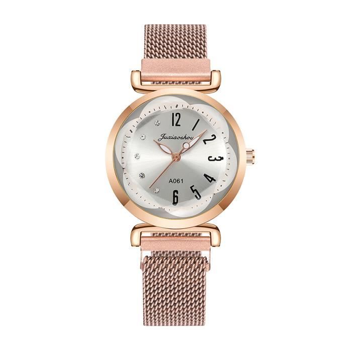Montre Femme Violette Magnétique – Budget Beauté – Cadran Romain – Acier Inox