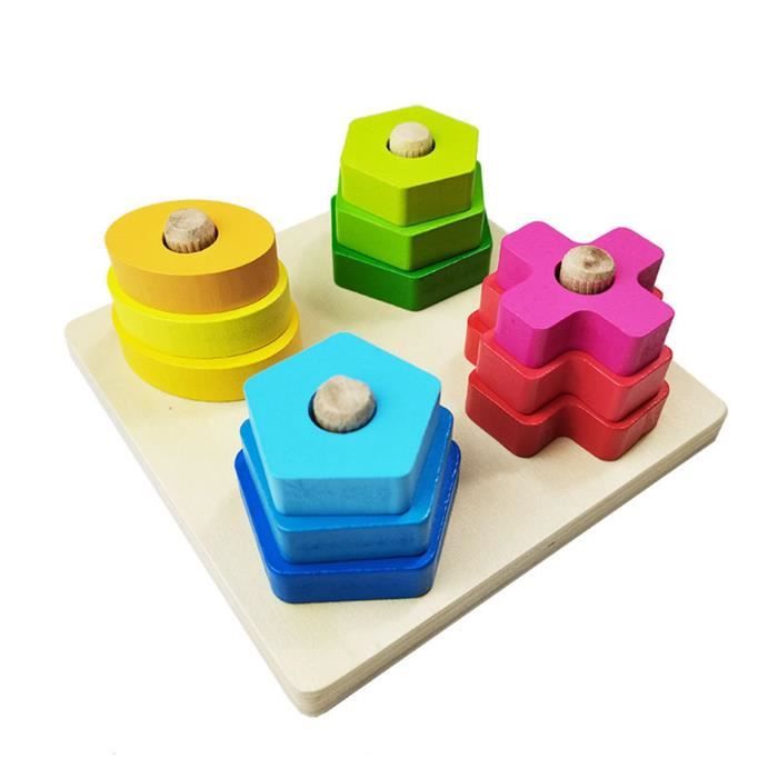 Jeu D'empilement Arc-en-ciel En Bois Montessori - 5 Anneaux + Base - Enfant 1 An Et +