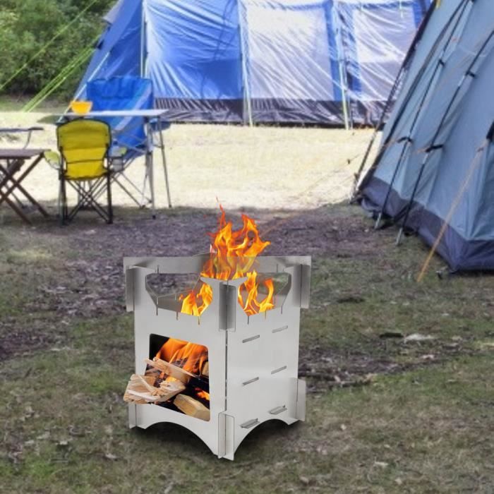 Camping Intégré Pliant Poêle À Grill en Bois Portable Petit en Acier