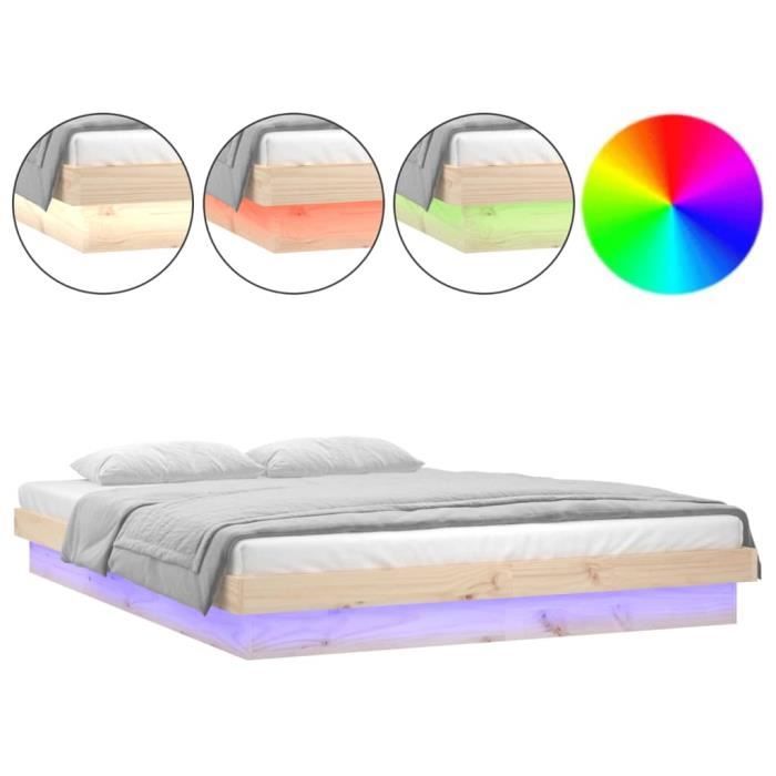 Cadre de lit - KEENSO - YS002 - Bois massif - 140x190 cm - LED avec télécommande