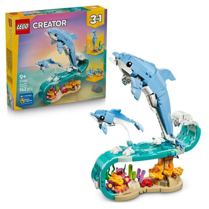 LEGO Creator 3-en-1 31385 Animaux Marins : les Beaux Dauphins - Jeu de Construction 9 ans