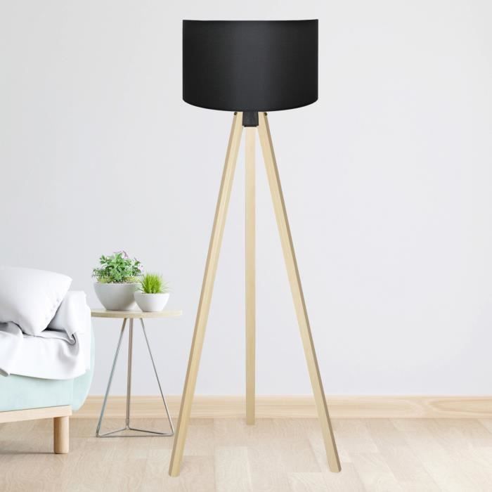 Lampadaire Newport hauteur 140 cm E27 effet bois - noir [lux.pro]