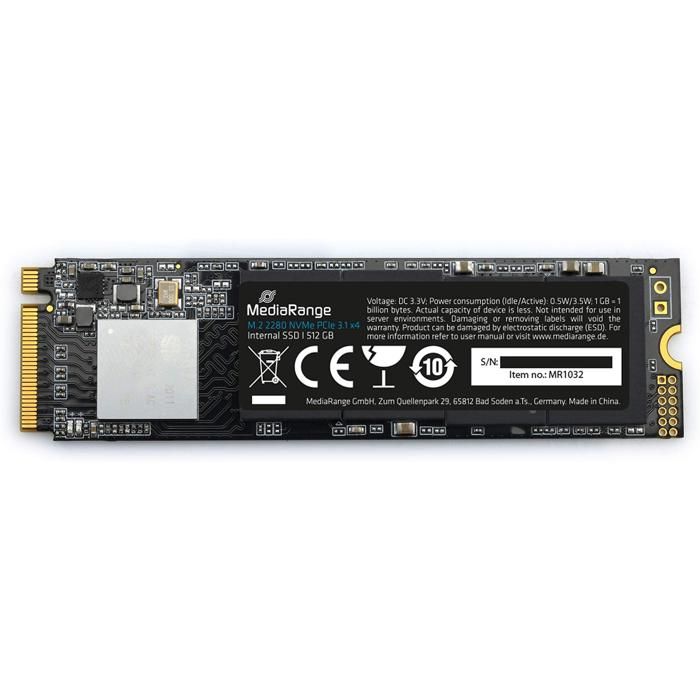 Disque Dur Interne - MEDIARANGE - M.2 2280 - 512 Go - NVMe PCIe 3.1 x4 - 20 Go/s