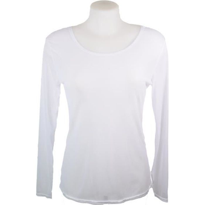 T-shirt, sous pull femme en voile transparent,couleur Blanc,38-42