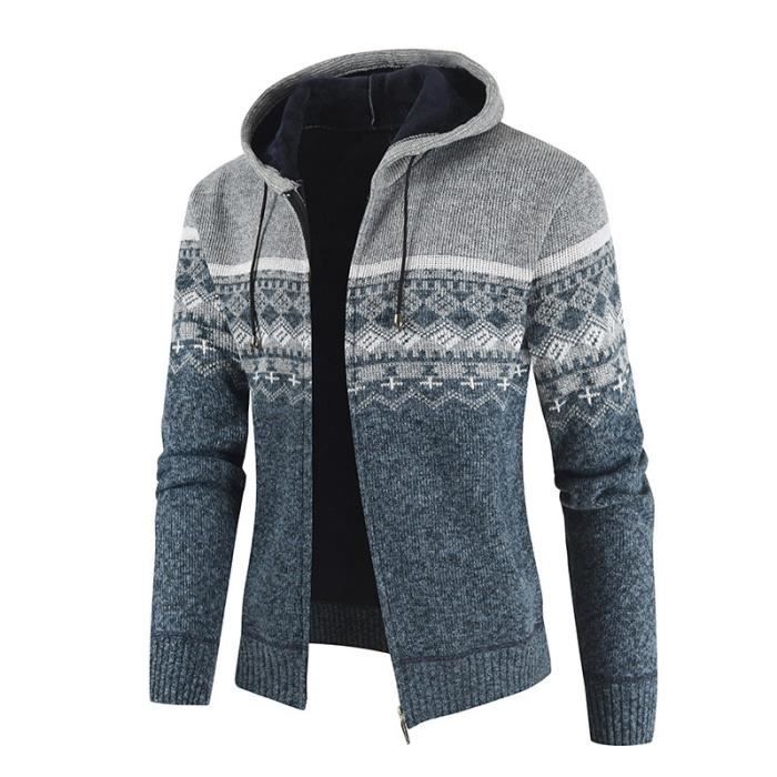 Noël Pull homme de Marque luxe pull zippé tricots slim À capuche