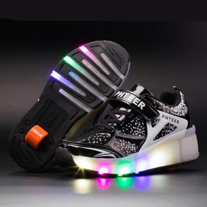Nouveau Style Enfant Basket Roulettes à Noirblanc Chaussures LED