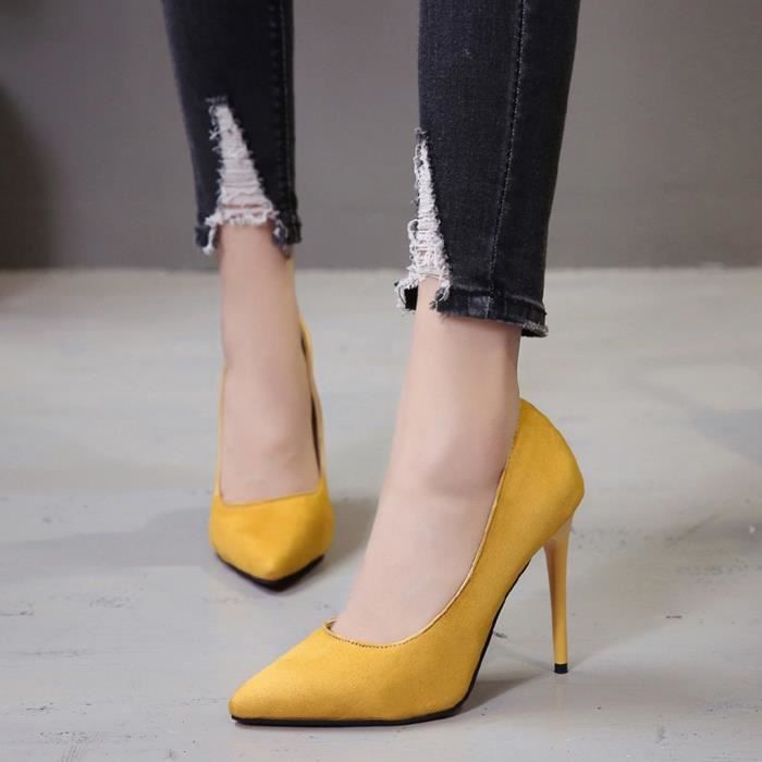 Chaussures A Talons Hauts Solides Pour Dames A La Mode Pour Femmes Jaune Return Achat Vente Chaussures A Talons Hauts Pas Cher Cdiscount