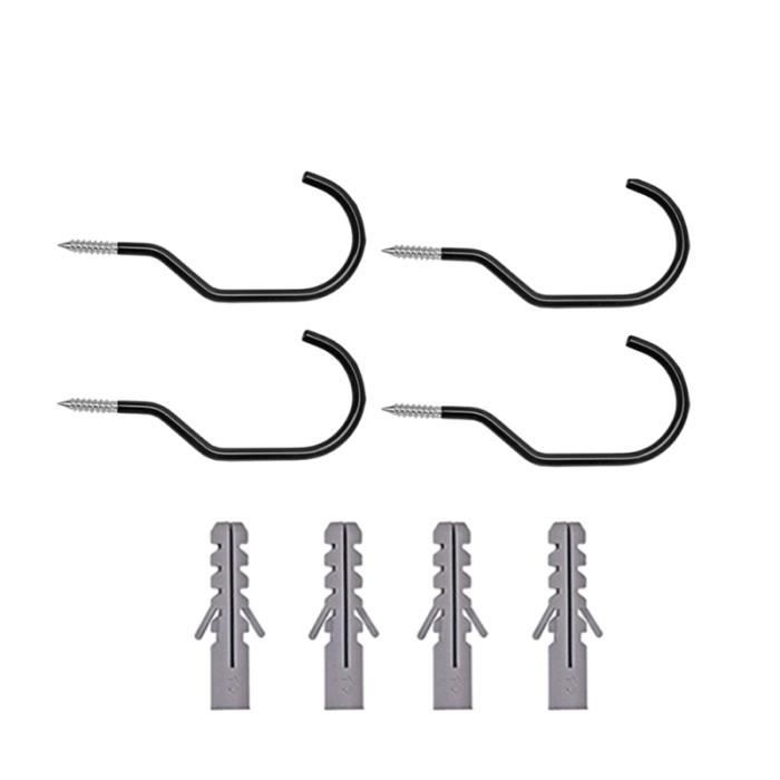 Crochet Garage Crochet Vélo Mural Crochets de Stockage de Vélo Montés au Plafond de Garage - Cintres Utilitaires de Garage et Organisateur Crochet Mural pour échelle, Outils, Bicyclette Noir - 2 Pack