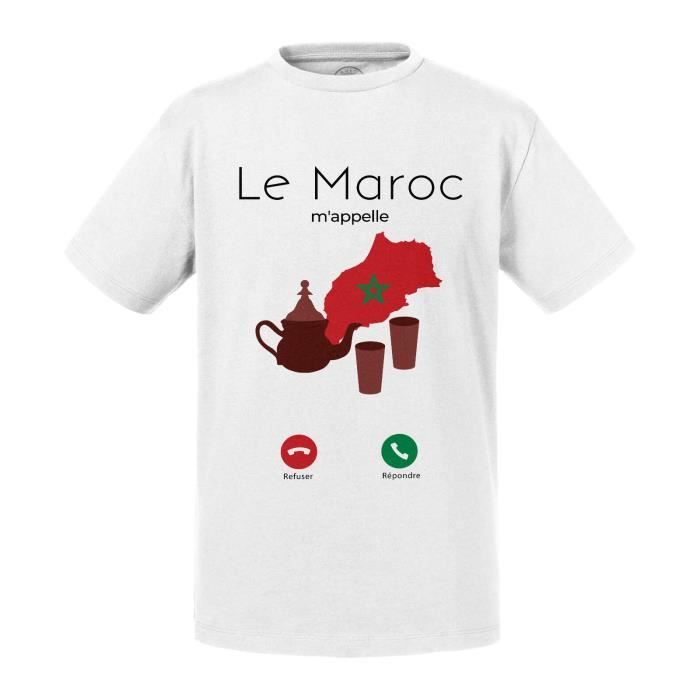 T-shirt Enfant Blanc Le Maroc M'Appelle Culture Drapeau Voyage