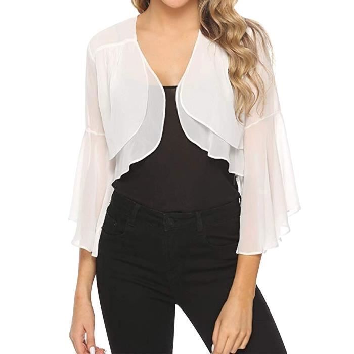Boléro Femme En Tissu Maillé Transparent - Manches Longues, Devant Ouvert - Pour Soirée, Mariage, Cocktail - 2