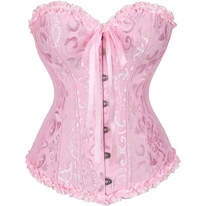 Corset Broderie Mariage Bustier Classique Grande Taille, [Z399] Rose