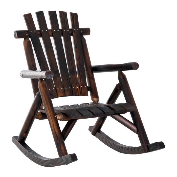 Outsunny Fauteuil de Jardin Adirondack à Bascule Rocking Chair Style Rustique Chic Bois Sapin traité carbonisation