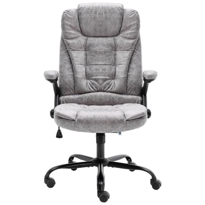 FAUTEUIL - UMR - Gris Chaise de bureau Gris clair Cuir véritable -[WETY3u]
