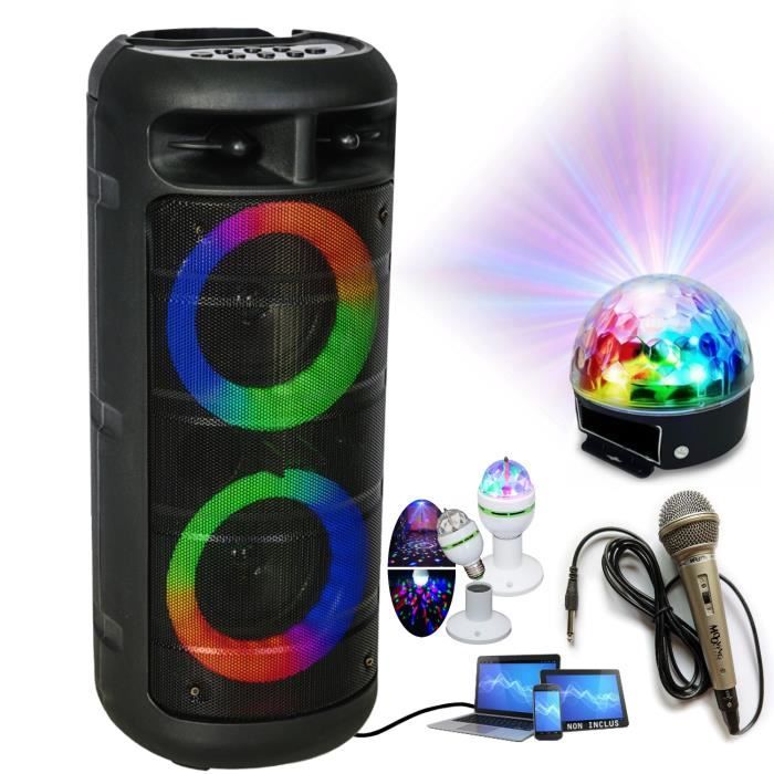ENCEINTE BLUETOOTH PORTABLE 30W - KARAOKÉ 2 MICROS SANS FIL - EFFETS LUMINEUX - NOIR - MUSE