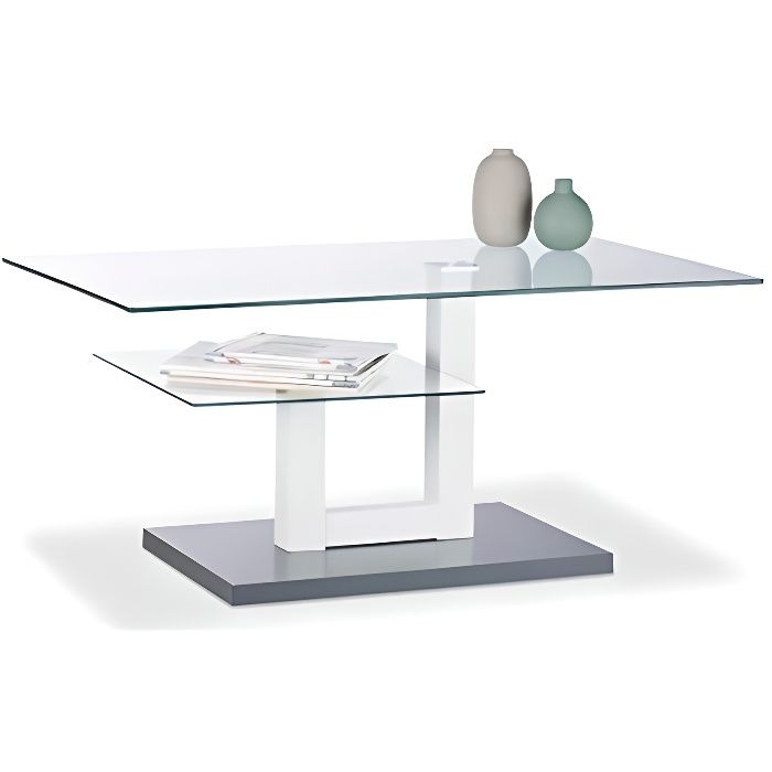 relaxdays, gris basse en verre rectangulaire plateau vitré petite surface table de salon originale hlp 45x100x60cm, 45 x 100 x 60 cm