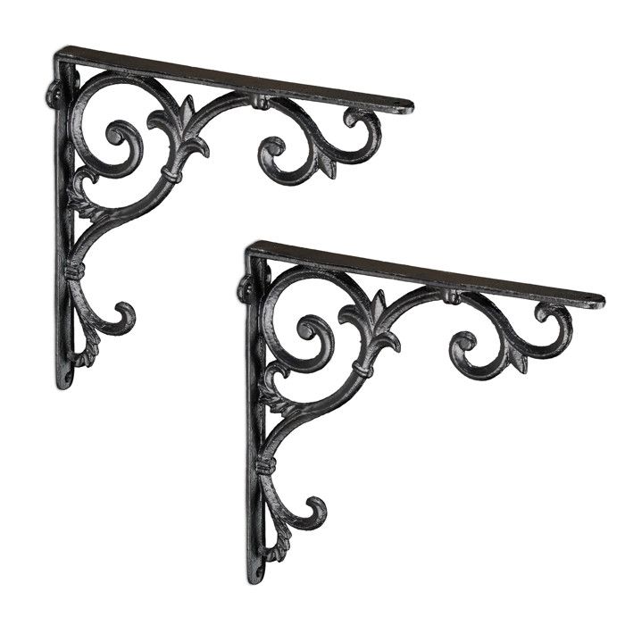 Relaxdays Équerre étagère murale lot de 2 ancien support en fonte de fer ornements baroques vintage noir