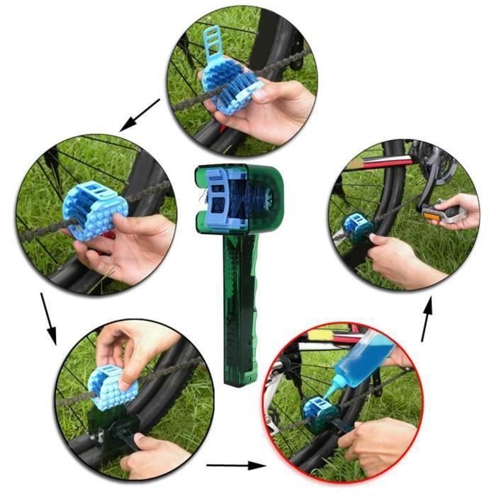 Kit De Nettoyage Chaîne Vélo - 4 Brosses Et Nettoyeur - Compatible Tous Types De Chaînes