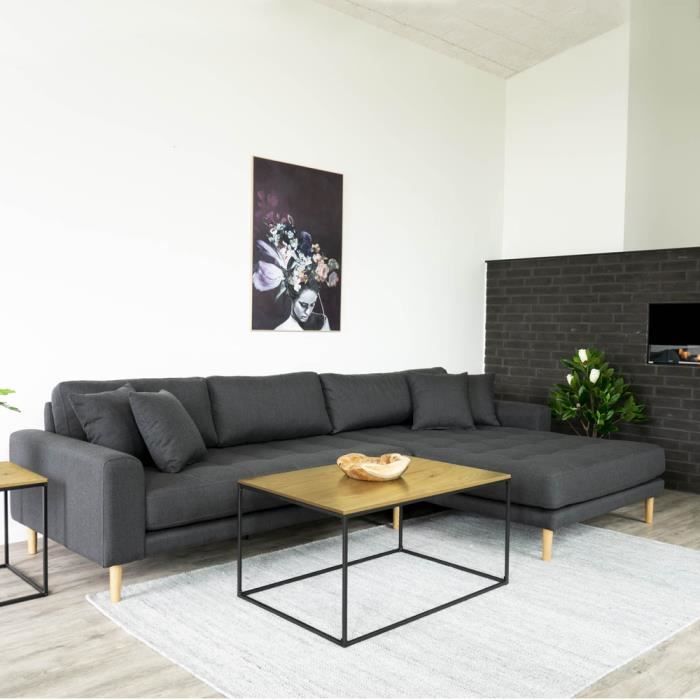 table basse - seaford - 90x60 cm - chêne / noir - style industriel