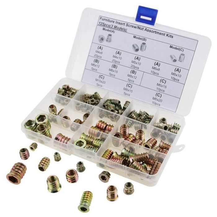 M6*10mm Ins/érez les /écrous Filet/és les Meubles en bois dacier au Carbone dentra/înement de Douille Hexagonale 20 PCs