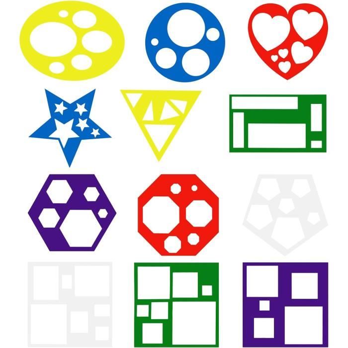 Lot De 16 Pochoirs Géométriques Colorés - Formes Simples Pour Dessin, Scrapbooking, Peinture Sur Bois, Mur