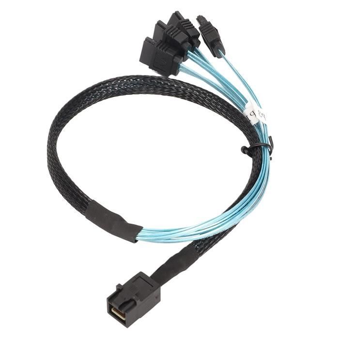 Câble Interne YIWENTEC Mini SAS SFF-8643 Vers 4x SATA - 0.5m - 90° - Neuf