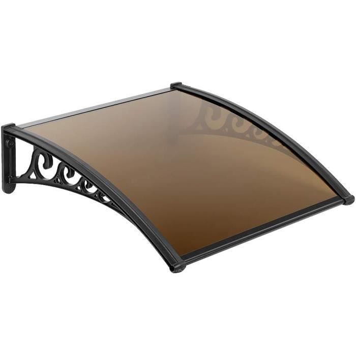 Tidyard Auvent De Porte Marquise 200x80cm PC Noir - Protection Pluie Et Soleil