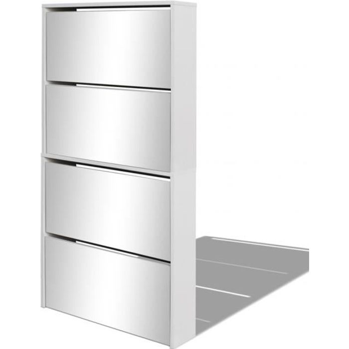 Vidaxl Meuble A Chaussures 4 Etageres Et Miroir 63x17x134 Cm Blanc