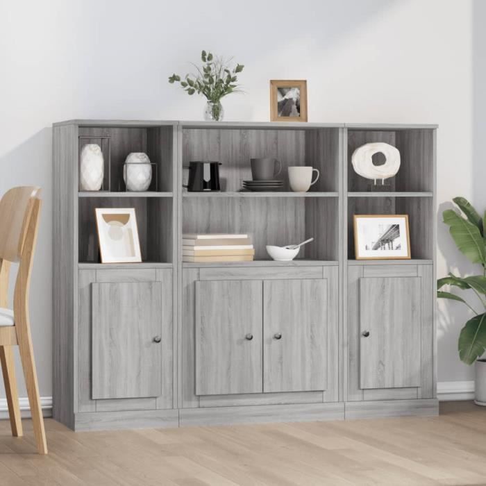 vidaXL Buffets 3 pcs sonoma gris bois dingénierie 3185309