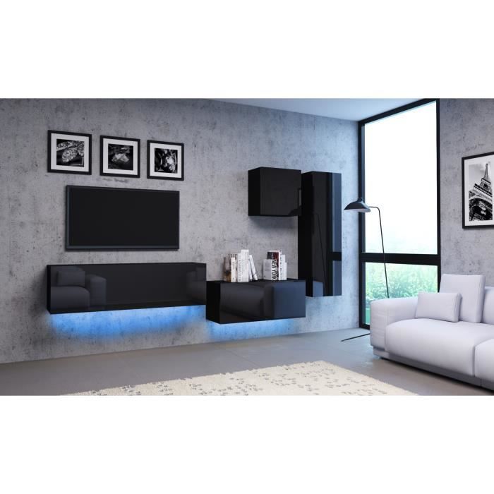 Ensemble de meubles de salon - VIVALDI - 3 VIVO - Noir brillant - LED inclus
