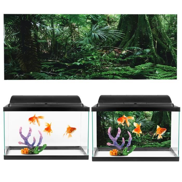 Comparer les prix de Vvikizy Affiche d’aquarium PVC boîte de reptiles forêt tropicale fond affiche aquarium mur photo peinture animalerie fond 61*30 cm