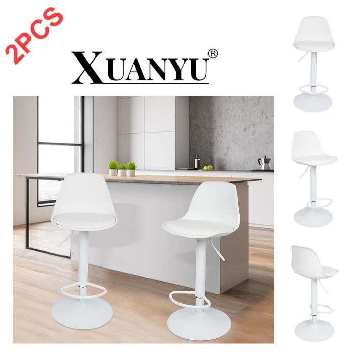 Tabouret de Bar - XUANYU - Lot de 2 - Cuir synthétique - Réglable en hauteur - Blanc