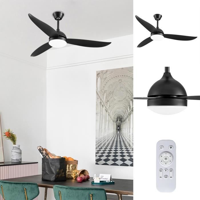 Ventilateur Plafond VAGIZM 132cm Avec Lumière LED - Télécommande 6 Vitesses - Silencieux - Gris
