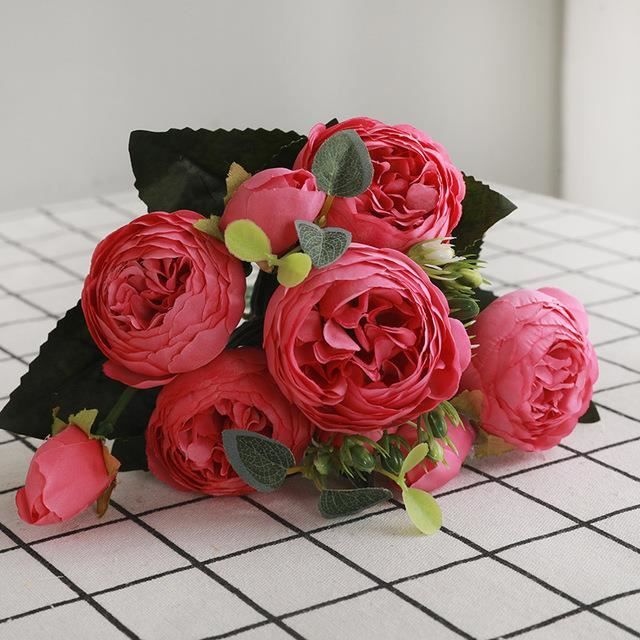 HUAESIN Lot De 6 Coquelicots Artificiels Roses - Bouquet Fleurs Artificielles Pour Mariage, Maison Et Décoration