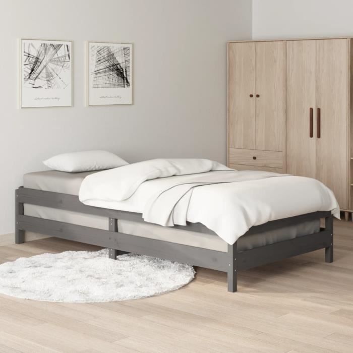 ZERONE Lit Empilable Gris 90x200 Cm Bois De Pin Massif ZR004 zerone-lit-empilable-gris-90x200-cm-bois-de-pin-massif-zr004
