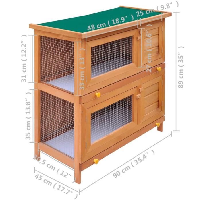 Comparer les prix de Abris et cages pour petits animaux Cage Clapier Exterieur en Bois pour Lapins 4 Portes HB007