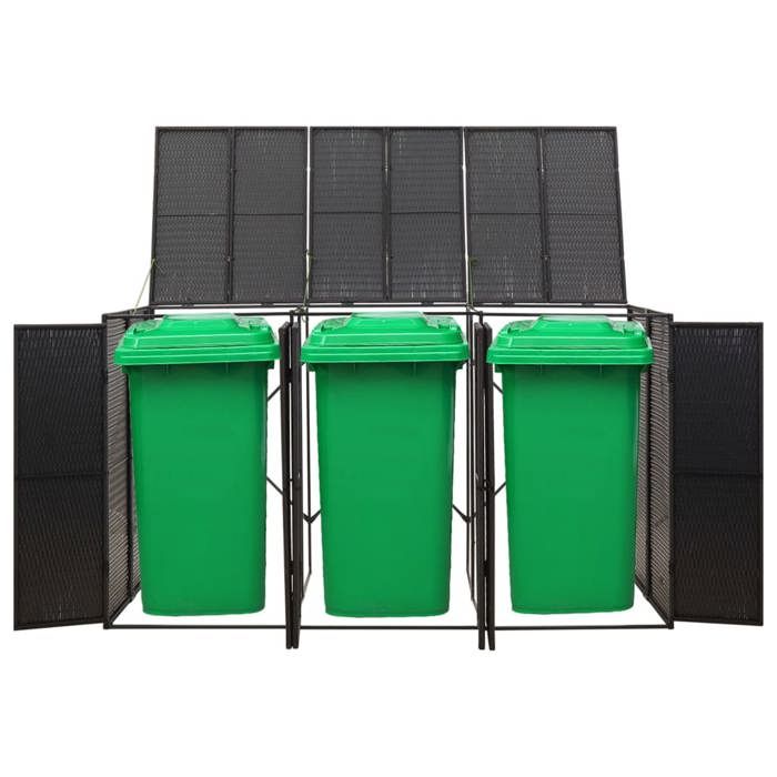 Azzrora Abri Poubelles 3 Bacs - Acier Peint Anthracite - 216x81x115cm - Verrouillable Et Ventilé
