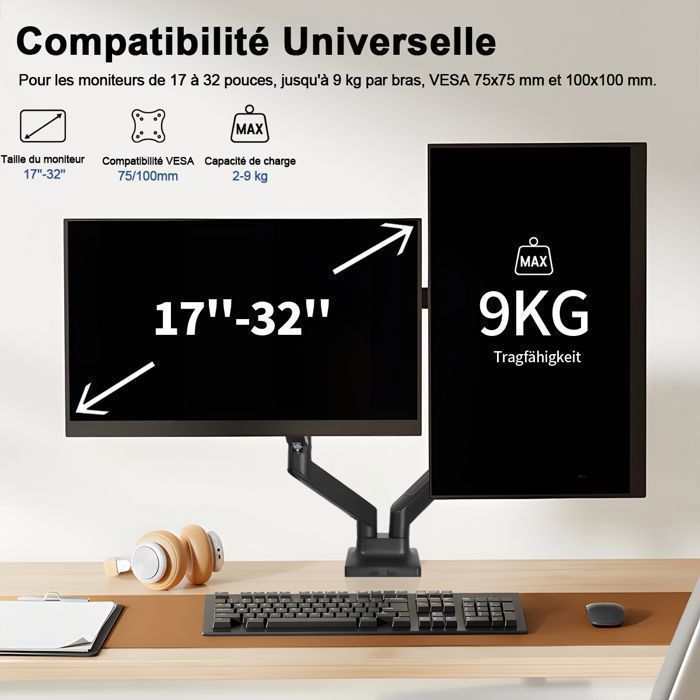 Support écran PC Kimex Ajustable 17''-32'' - Noir - Réf 015-1511 - Neuf