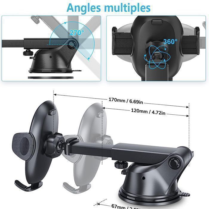 Support Téléphone Voiture Rotatif 360° - Universel, Fixation Sur Ventilation, Réglable, Stable - Noir
