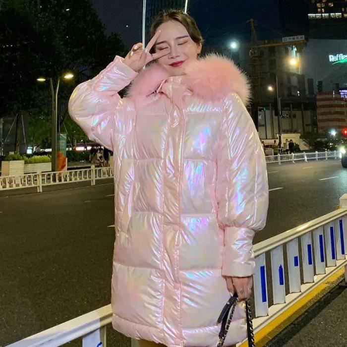 Parkas d hiver epaissir veste pour femmes manteau bouffant brillant chaud col de fourrure a capuche longue femme vers le bas coton P Noir Cdiscount Pret a Porter