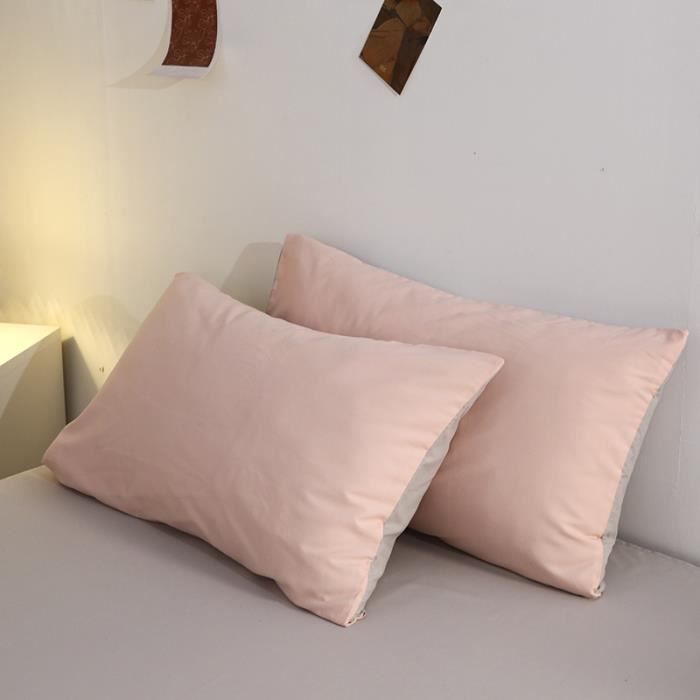 Parure De Lit 3 Pièces Soie Glacée - Drap Housse 200x220cm + 2 Taies D'Oreiller, Aspect Satiné Rose Uni