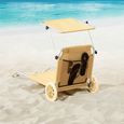 Casaria Chaise longue "Crête" de plage Beige transat pliable chariot de transport avec pare soleil réglable camping-2