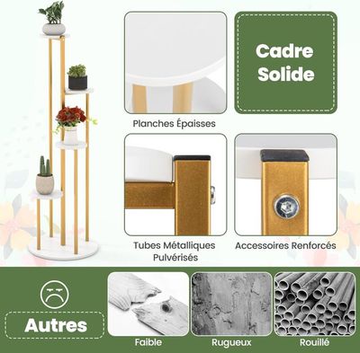 Porte-Plantes Carré à 3 Niveaux COSTWAY, Kits Anti-basculement, Tiroir, Etagère pour Plantes en Métal pour Balcon Salon Bureau - Jardin