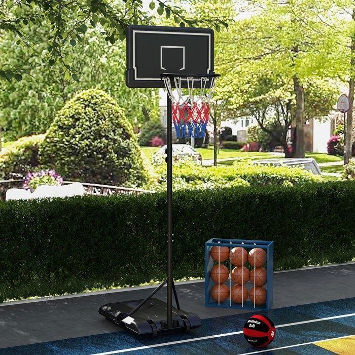 SPORTNOW Panier De Basket Extérieur – Hauteur Ajustable 182-250 Cm, Roulettes, Base Lestable Jusqu'à 35 Kg – Cadre Acier