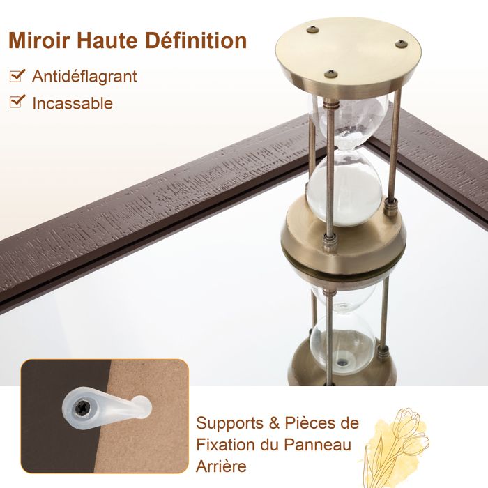 Miroir Mural Rectangulaire 100x66 Cm Style Porte De Grange - Cadre Bois Massif Marron